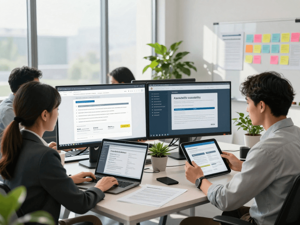 Creating barrierefreie und rechtssichere Webseiten Dienstleistung in a collaborative office environment.